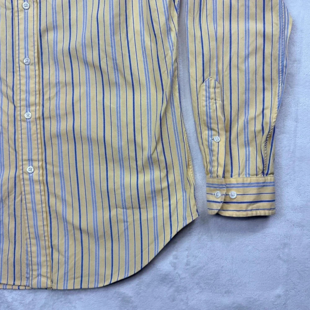 Ralph Lauren Classic Fit Striped Button Down Shirt Mens 15 M Yellow Blue Oxford